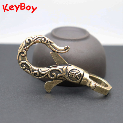 Chinese Lucky Keychain Vintage Pure Copper Pattern Elephant Nose Shape Keyring Car Key Chain Ring Holder Jewelry DIY Key Hanging ► Photo 1/6