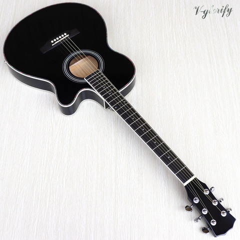 thin body acoustic-electric guitar beginner guitar with free gig bag free string black natural sunburst white color ► Photo 1/6