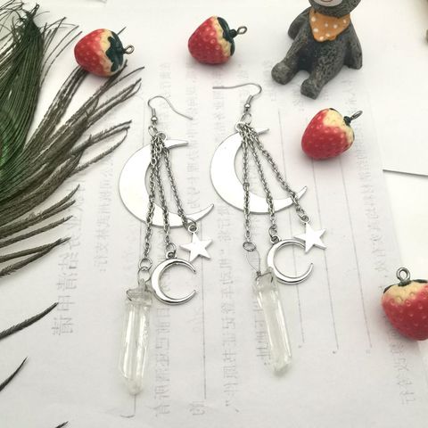 White Imitate Quartz Crystal Aura Witchy Earrings, Crescent Moon Gothic Occult Boho Crystal Crown Accessories Jewelry Earrings ► Photo 1/2