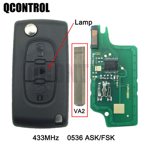 QCONTROL Vehicle Remote Key fit for PEUGEOT Partner 207 208 307 308 408 433MHz Car Lock Control (CE0536 ASK/FSK VA2) ► Photo 1/1