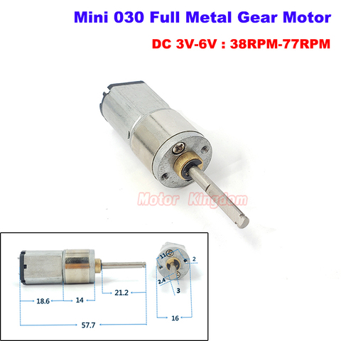 DC 3V-12V 38RPM-150RPM Slow Speed Micro Mini 030 Gear Motor Micro Full Metal Gearbox 21MM Long shaft DIY Robot Car ► Photo 1/6