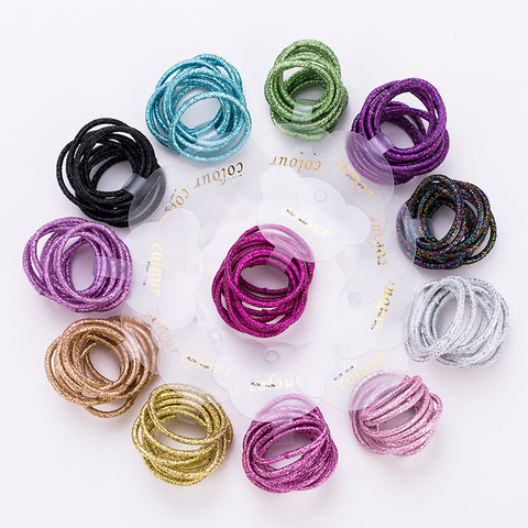 10Pcs Glitter Kids Girls Elastic Hair Bands Nylon 3CM Disposable Children Safe Hair Rope Ponytail Holder Scrunchies  Accessories ► Photo 1/6