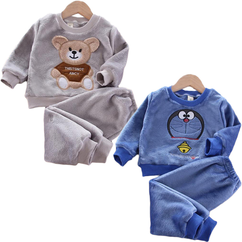 New Autumn Winter Baby Clothes Pajamas Sets Girls Pajamas Children Warm Flannel Fleece Catoon Bear Kids Sleepwear Home Suit 1-6Y ► Photo 1/6