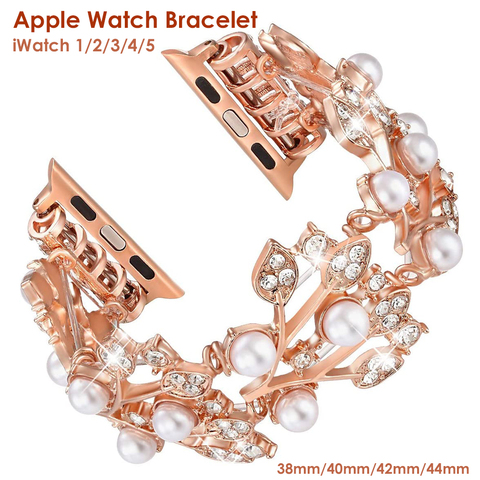 Luxury Woman Elastic Bracelet Strap for Apple Watch iWatch Band 38mm 40mm 42mm 44mm Bling Pearl Beaded Wristband Series 5 4 3 2 ► Photo 1/6