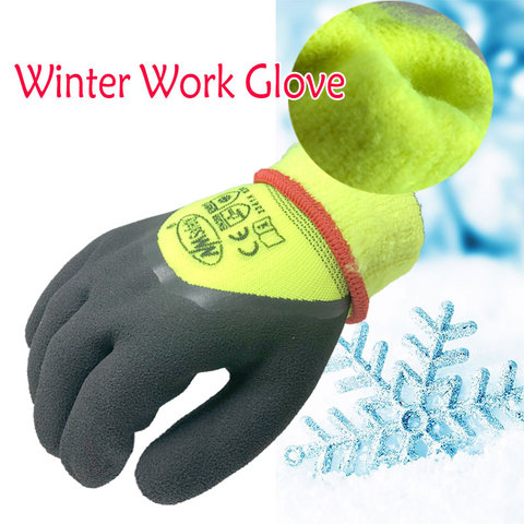 Super Warm Thermal Winter Safety Work Glove Dipping Latex Rubber On Palm With Nappy Acrylic Liner Windproof Cold-Proof Gloves ► Photo 1/6