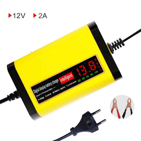 EU 12V 2A LCD Display Smart Charger For Motorcycle Car Full Automatic Charging Adapter 12V Lead Acid AGM GEL Battery 220V ► Photo 1/6