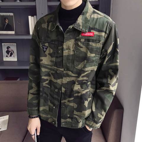 New 2022 autumn fashion camouflage denim jacket men plus size military army men jacket  jeans men jacket ► Photo 1/6