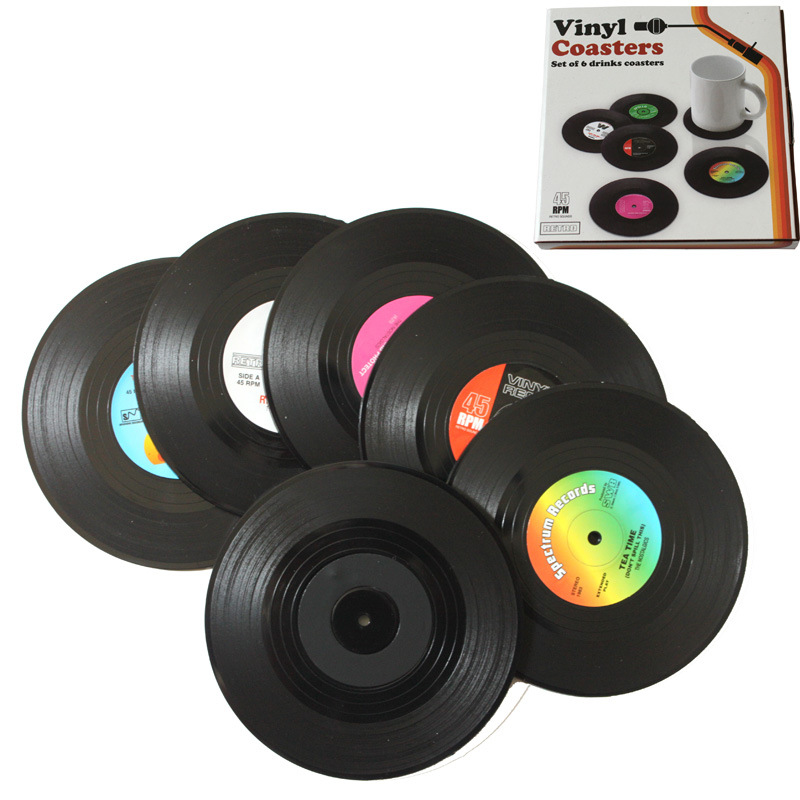 6pcs Retro CD Record Coasters Non Slip Cup Mat Pad For Drinks Coffee Tea Beer 