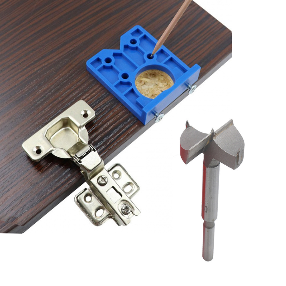 Hinge Hole Drilling Guide Locator Jig Drill Bits Woodworking Door