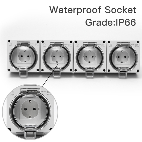 Waterproof Socket European Union Standar EU/DE/RU Weatherproof  Dust Proof Outdoor Wall Power outlet 16A Electrical ► Photo 1/6