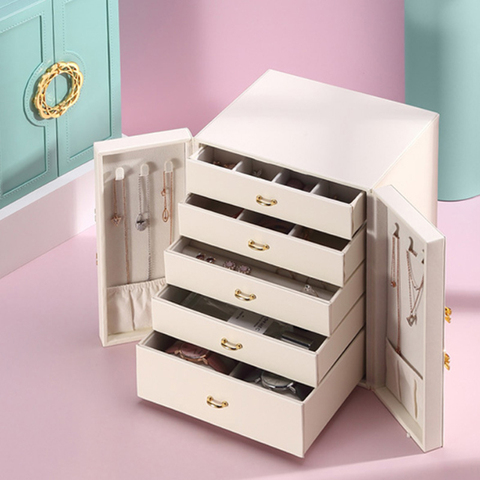 Multi-layer Large-Capacity Jewelry Box European Princess Leather Jewelry Box Jewelry Earrings Storage Box For Girls ► Photo 1/6