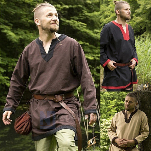 2022 Medieval Linen Larp Viking Pirate Halloween Cosplay Costumes for Men Carnival Party Warrior Shirt Knight Celtic Blouse Robe ► Photo 1/6