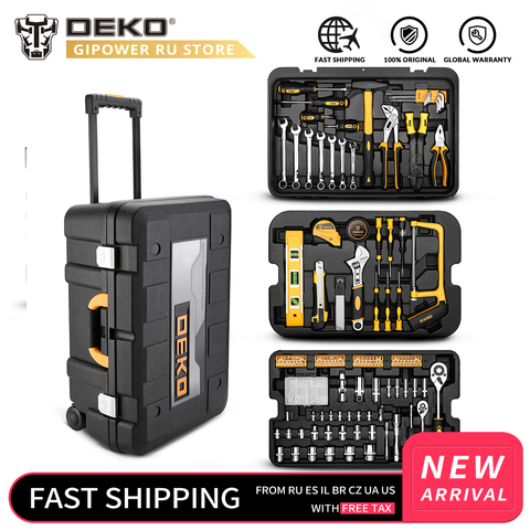 DEKOPRO 258 Pcs Tool Set with Rolling Tool Box Metric Socket Wrench Hand Tool Kit Storage Case Socket Wrench Screwdriver Knife ► Photo 1/6