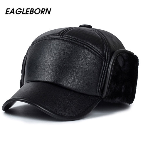 2022 Men winter hats PU leather baseball cap men protect ear fur bomber hats snapback casquette outdoor Keep warm dad hat gorras ► Photo 1/6