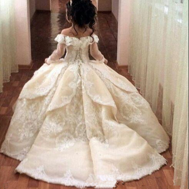 Flower Girl Dress Princess Kids Formal Occasion Wedding Off Shoulder Gown Dress