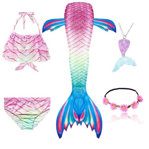 4 Colors 3 Pieces Girl Kids Mermaid Tail Swimmable Bikini Set Bathing Suit Fancy Children Mermaid Tail Costume Cosplay 3-12Y ► Photo 1/6