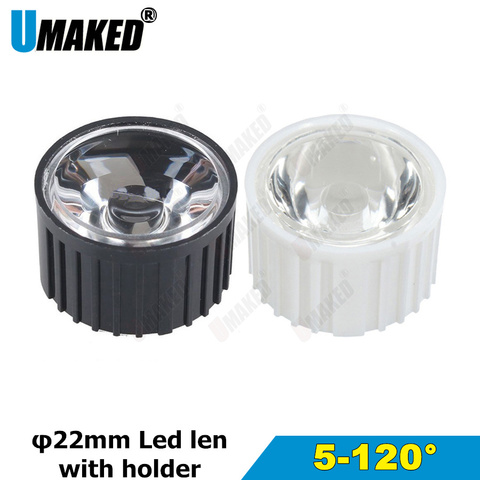 10 50 100 300pcs 20mm 5 8 15 30 45 60 90 120 Degree Clear LED Lens + 22mm Black White Holder For 1W 3W 5W LED Light Diodes ► Photo 1/6