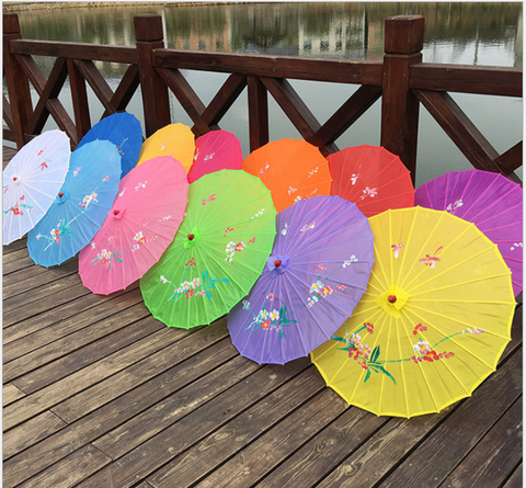 12colors Chinese art umbrella bamboo frame silk parasol for wedding birthday party bride bridemaid hand-painted flower design ► Photo 1/6