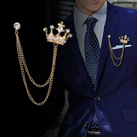 i-Remiel High-end Retro Men's Tassel Brooch Vintage British Style Pin Crystal Crown Badge Corsage for Suit Collar Accessories ► Photo 1/6