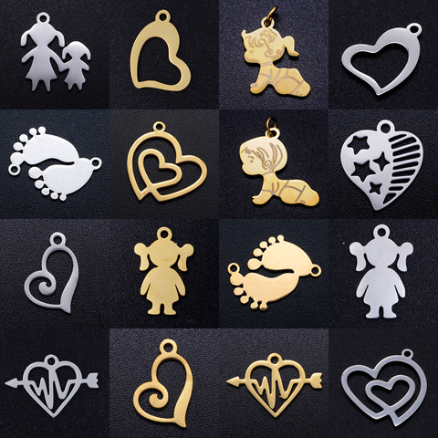 5pcs/lot diy family babe girl boy stainless steel charm pendant wholesale baby foot mom heart jewelry bracelet connector charms ► Photo 1/6