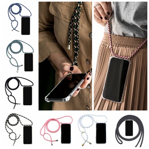 Strap Cord Chain Phone Case For Xiaomi Mi Note 10 9T Pro CC9 CC9E 9 SE A3 A2 A1 6X 5X Poco X2 F1 Cover TPU Necklace Lanyard Case ► Photo 1/6