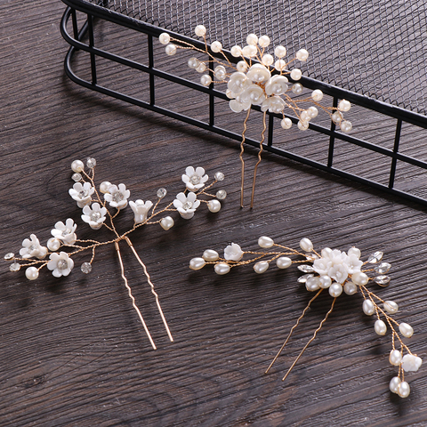 Pearl Hair Pin Clip for Women Luxury Crystal Rhinestone Wedding Hairpins Sticks Gold Prom Bride Bridesmaid Hair Accessories ► Photo 1/6