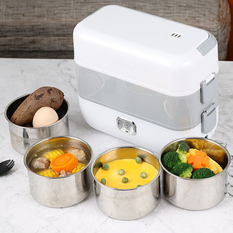 Electric Portable Heating Lunch Box Stainless steel Food Container Mini Hot Rice Cooker Steamer Meal Lunchbox Bento Warmer ► Photo 1/5