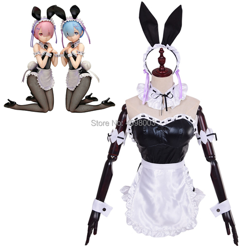 Re Life in a different world from zero Cosplay Costume Lolita Rem Ram apron Maid Uniform Bunny Girl Sexy Erotic Jumpsuit ► Photo 1/5