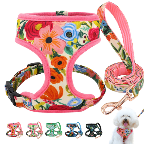 Print Flower Dog Harness Leash Set Forest Floral Pet Puppy Harness Vest Leashes Adjustable for Small Medium Large Dogs Chihuahua ► Photo 1/6