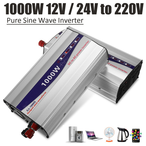 Black 1Set LED Display 1000W Pure Sine Wave Power Inverter 12V/ 24V/ 48V To 220V Converter Transformer Power Supply ► Photo 1/6