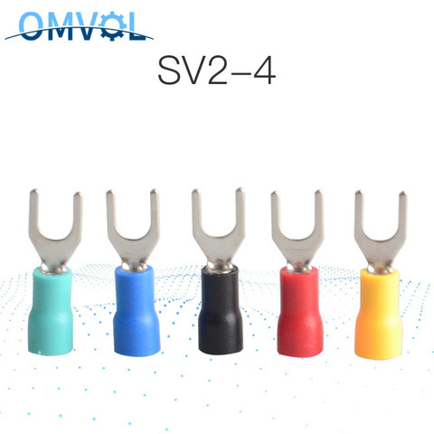 50PCS SV2-4 Yellow Furcate Cable Wire Connector Furcate Pre-Insulating Fork Spade 16~14AWG Wire Crimp Terminals SV2-4 SV ► Photo 1/6