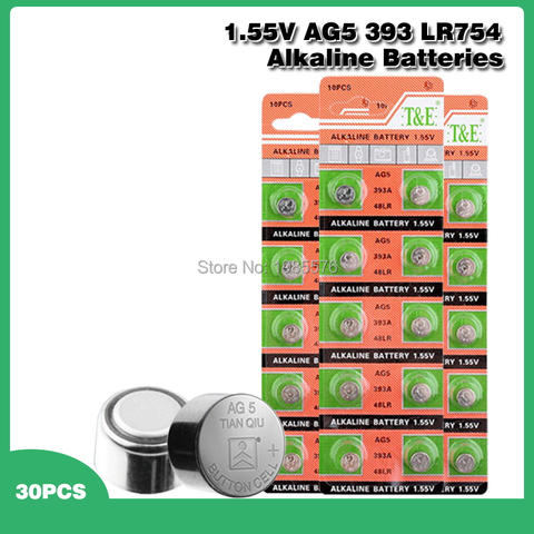 30pcs Alkaline Cell Coin Battery 1.55V AG5 LR754 Button Batteries 393 SR754 193 393A 48LR G5A AG 5 For Watch Toys ► Photo 1/6