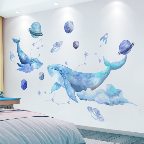 [shijuekongjian] Whale Animal Wall Stickers DIY Planets UFO Wall Decals for Kids Rooms Living Room Nursery House Decoration ► Photo 1/6