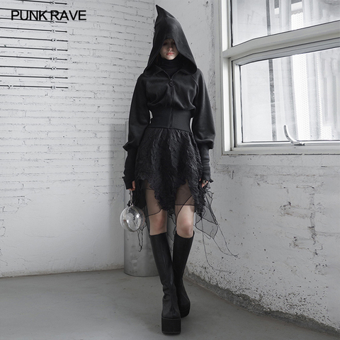 PUNK RAVE Women's Dark Embroidered Cardigan Velvet Sweater Gothic Collect Waist Wizard Hat Halloween Costume Hoodies ► Photo 1/6