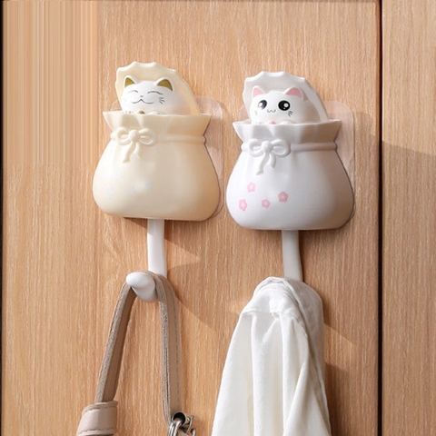 Lucky Cat Strong Sticky Hook Bathroom Waterproof Clothes Storage Rack Key Holder wall for Home Decoration Accessories ► Photo 1/6