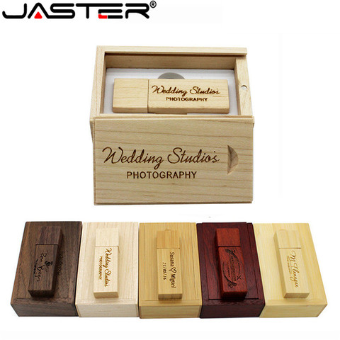 JASTER (1 PCS free LOGO) Photography Customer LOGO Wooden usb+BOX usb flash drive pendrive 4GB 16GB 32GB 64GB wedding gift ► Photo 1/6