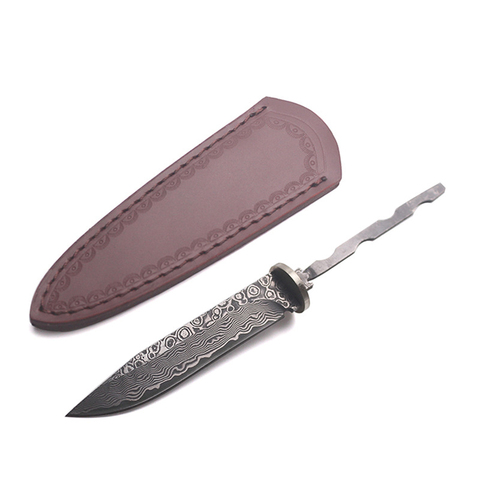 Dropship diy semi - finished manual straight knife forging damask Damascus Steel fixed blade knife camping knife With Leather ► Photo 1/6