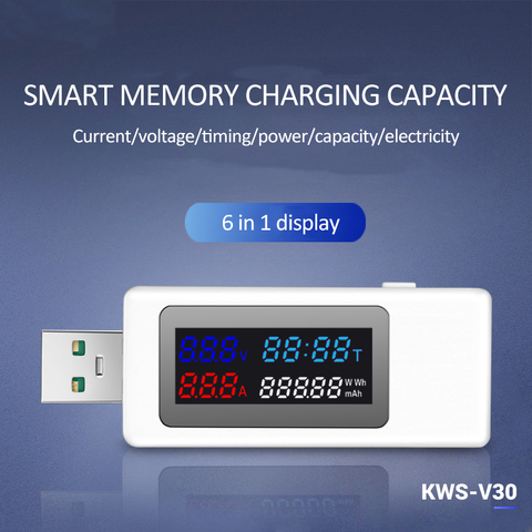 6 in 1 USB Tester DC4-30V 0-6.5A IPS Display Digital Voltage Power Timing Capacity Meter Detector Adapter for Current, Voltage ► Photo 1/6