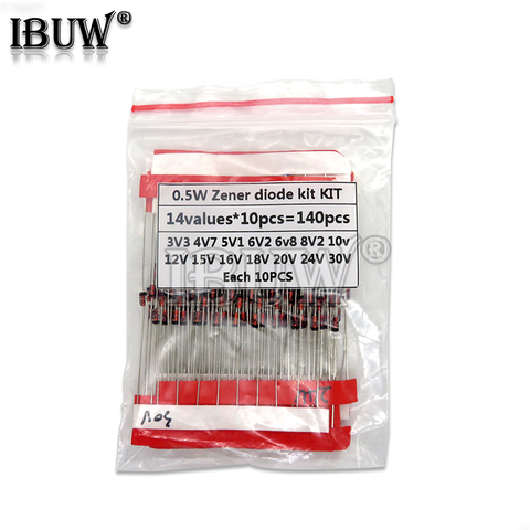 1/2w 0.5W Zener Diode 3.3-30V Assorted Assortment Set New electronic diy kit 14values*10pcs=140pcs ► Photo 1/2