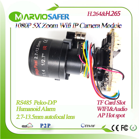 H.265&H.264 1080P Humanoid Alarm Wireless Mini PTZ Network Camera Module 5X Optical Zoom Lens Wifi Video Security board ► Photo 1/2