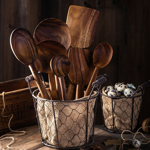 Thai Teak Wooden Non-stick Spatula Coffee Spoon For Cooking Wood Kitchen Cooking Utensils Supplies Kitchen Tool Set ► Photo 1/6