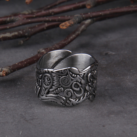 Stainless Steel Viking Vegvisir Statement Rings Men Never Fade Nordic Viking Wolf adjustable Rings Jewelry ► Photo 1/6