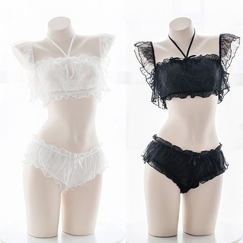 Sexy Women Lingerie Heart Hollow Out Intimates Set Anime Cosplay Camisoles Lolita Transparent Underwear+Tops+Belt Neck Ring ► Photo 1/5