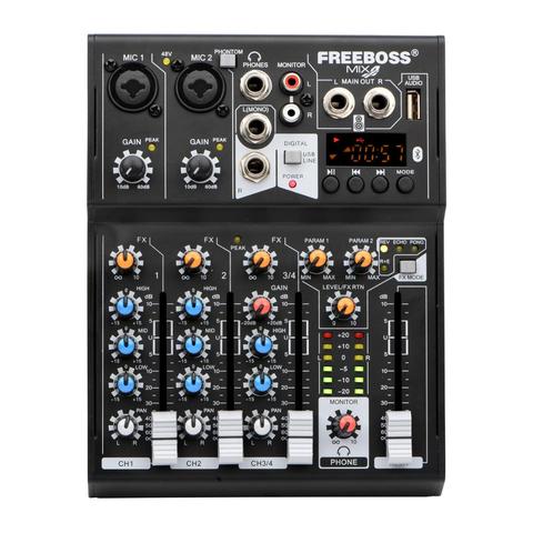 FREEBOSS MIX4 4 Channels USB Computer Play Record Echo Reverb Pingpong Effect Bluetooth Studio Church Party Family Audimo Mixer ► Photo 1/6