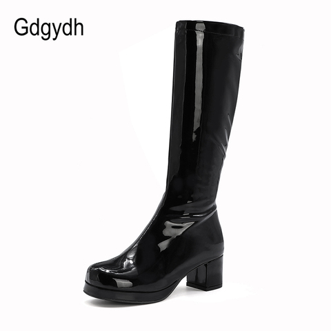 Gdgydh Women Patent Leather Boots 2022 Autumn Winter High Heel Platform Mid Calf Boots For Women Colorful Fashion Light PU Boots ► Photo 1/6