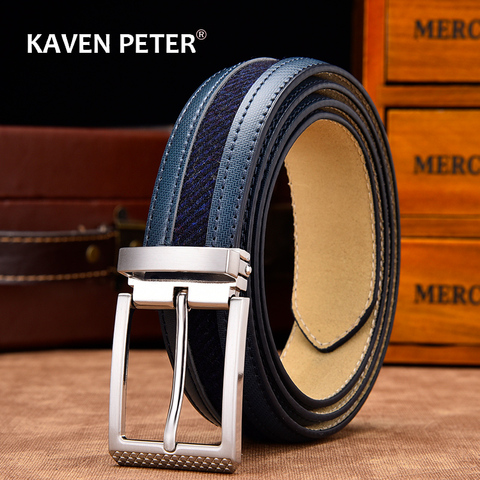 Leather Belt Mixed Canvas Male Strap High Quality Genuine Leather Luxury Pin Buckle Belts For Men Leisure New Fashion ► Photo 1/6