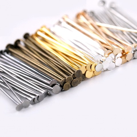 100-200pcs/bag 20-50 mm Flat Head Pins Dia 0.8mm Gold/Silver/Rhodium/bronze Head Pins For Jewelry Making Accessories ► Photo 1/6