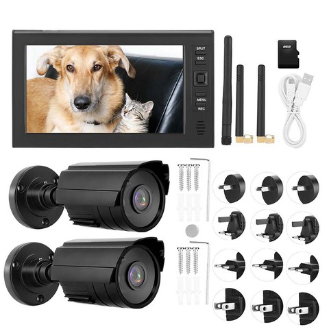 7Inch LCD Wireless WIFI 4CH Security Monitor System Display+Camera 2pcs IR Cameras with TF Card Car Home Hotel ShopStore Protect ► Photo 1/6