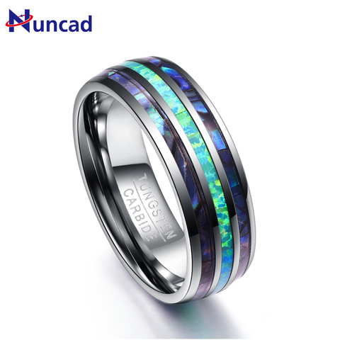 Nuncad 8MM Wide Polished Abalone Shell tungsten carbide rings Dome Triple Grooved opal Tungsten Steel Ring never fade T082R ► Photo 1/6