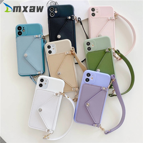 Wallets Card Case For Xiaomi Redmi Note 9 8 Pro Max 9s Redmi 9A 9C 10X Pro 8 8T 8A Strap portable Holder Cover+Silicone Lanyard ► Photo 1/6